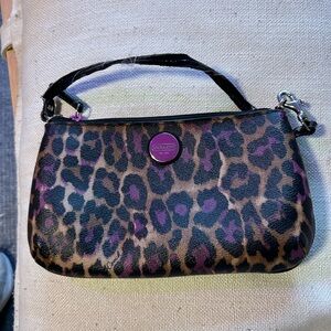 Coach Purple and Brown Leopard Print Wristlet